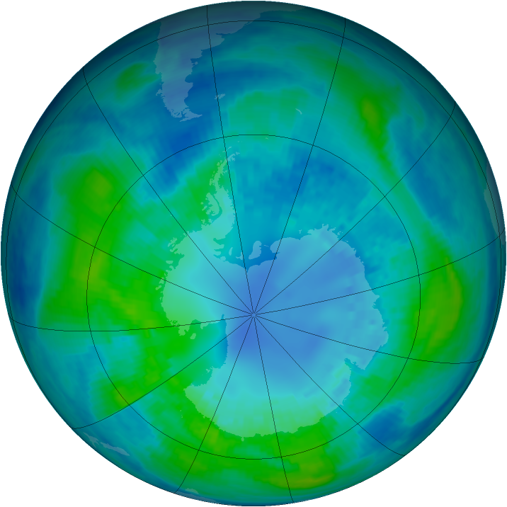 Antarctic ozone map for 17 April 2001